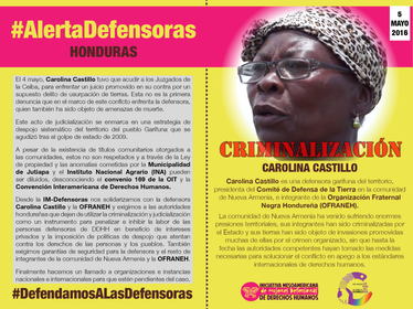 Postal #AlertaDefensoras Carolina Castillo 05052016